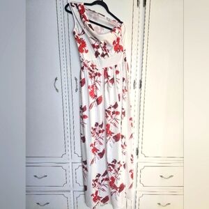 Red and White Ruched One Shoulder Sundress